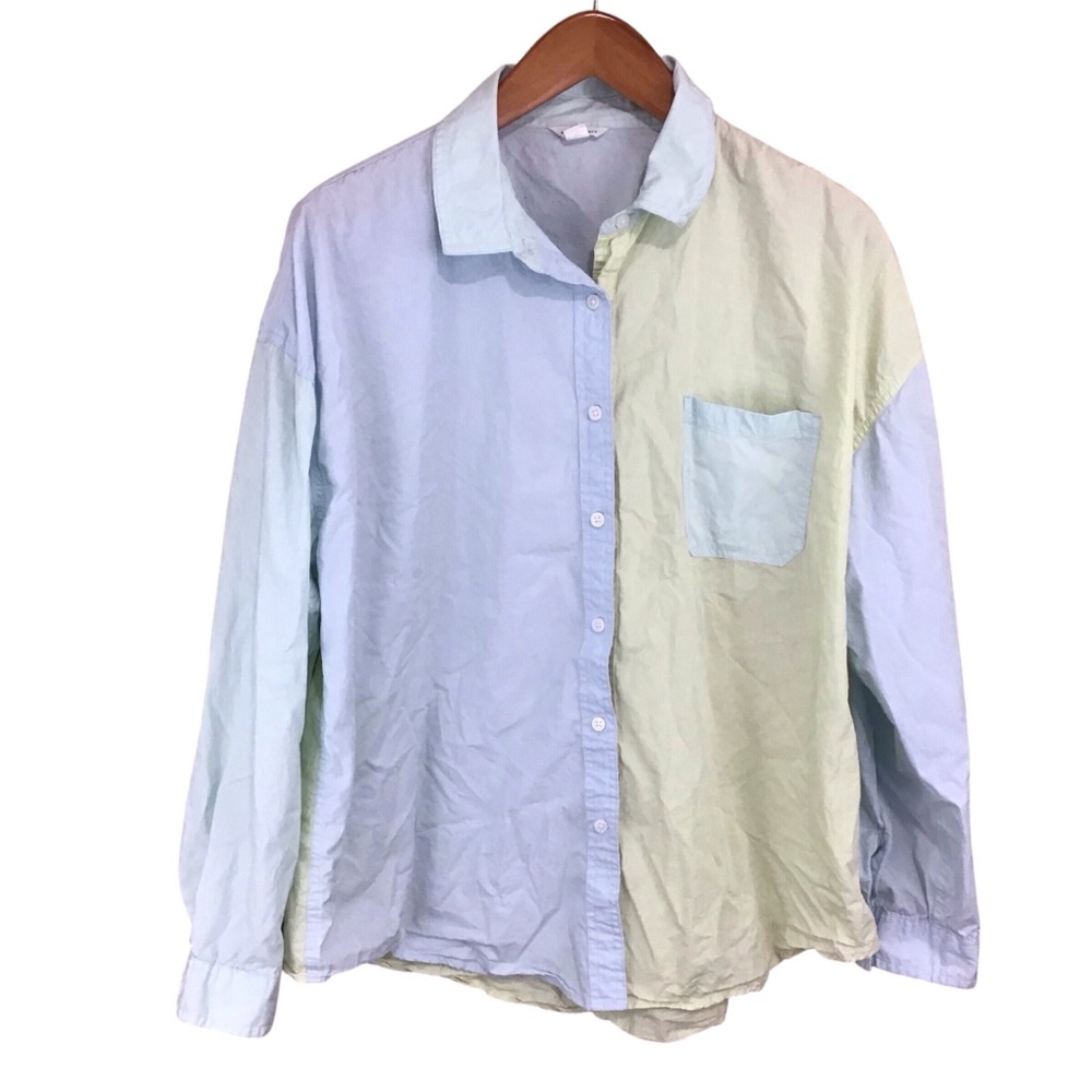 Aeropostale Women’s Colorblock Button Up‎ Shirt XL Yellow Blue